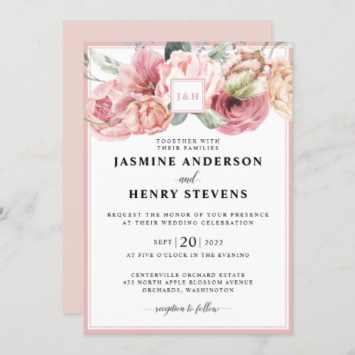 Spring Tulip Watercolor  Monogram Invitation