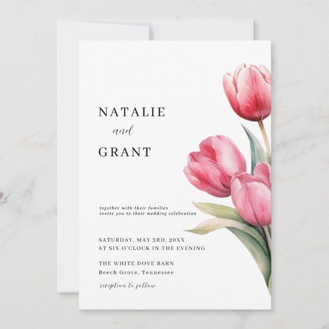 Spring Tulip Wedding Invitation (Front)