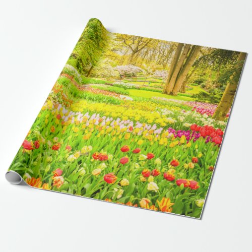 Spring Tulips and Daffodils Park Wrapping Paper