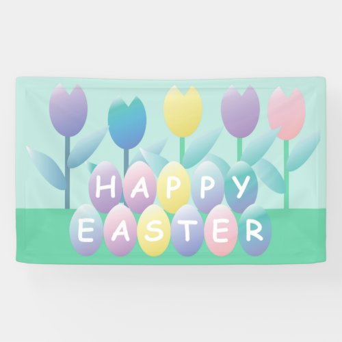 Spring Tulips and Happy Easter Eggs Banner