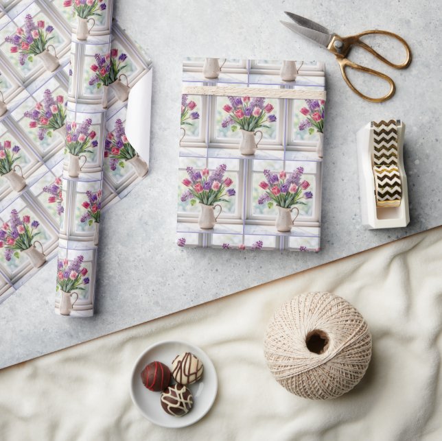 Spring Tulips and Lilacs Bouquet Wrapping Paper (Crafts)