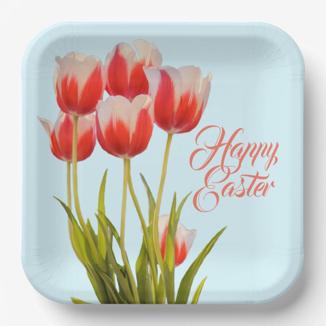Spring Tulips Big Floral Design Paper Plates (Front)