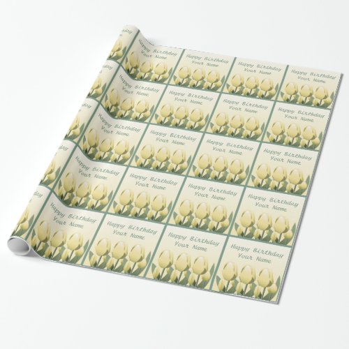 Spring Tulips Birthday Custom Yellow Wrap Wrapping Paper