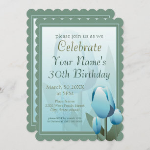 Spring Tulips Birthday Party Turquoise Invitation