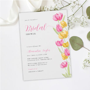 Spring Tulips Boho Chic Pink Yellow Bridal Shower Invitation