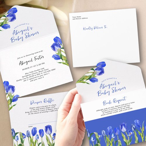 Spring Tulips Book Request and Diapers Baby Shower All In One Invitation