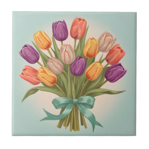 Spring tulips bouquet ceramic tile