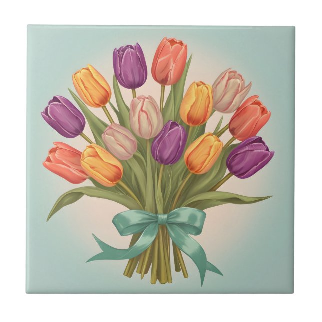 Spring tulips bouquet ceramic tile (Front)