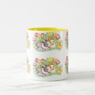 Spring Tulips, Bunnies, & Chick, Easter Mug