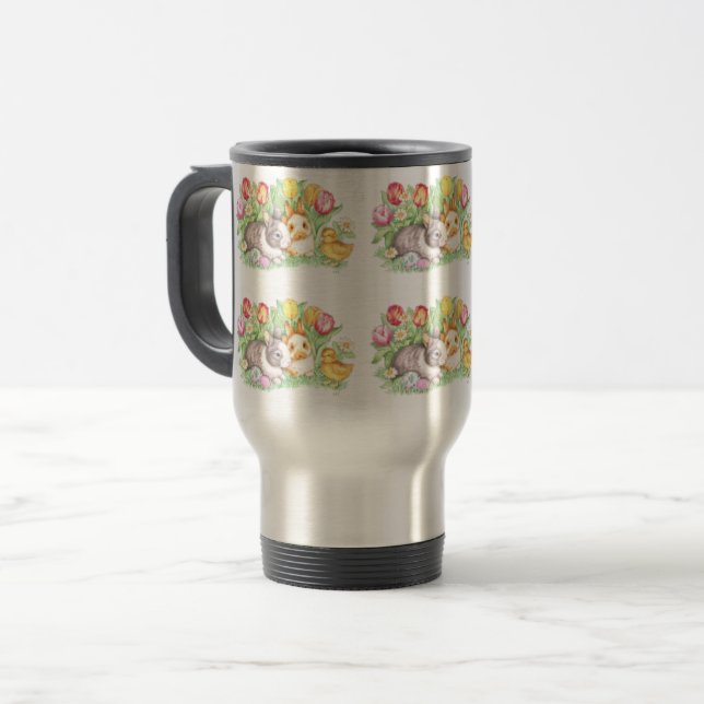 Spring Tulips, Bunnies, & Chick, Easter  Travel Mug (Front Left)