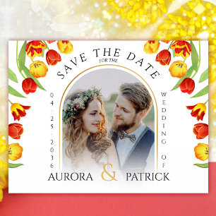 Spring Tulips Colorful White Photo Save the Date Invitation Postcard