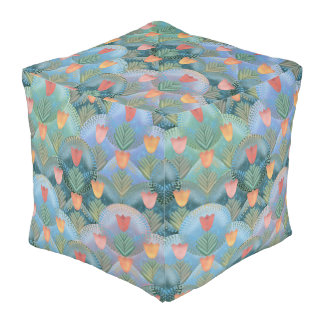 Spring Tulips Cube Pouf