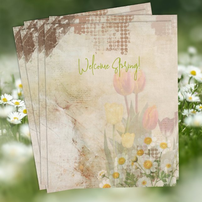 Spring Tulips Distressed Scrapbook Paper (Creator Uploaded)