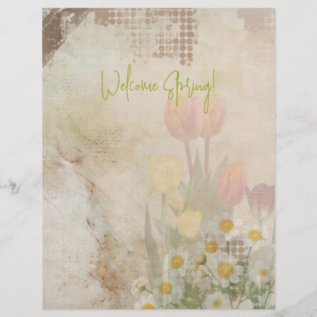 Spring Tulips Distressed Scrapbook Paper (Front)