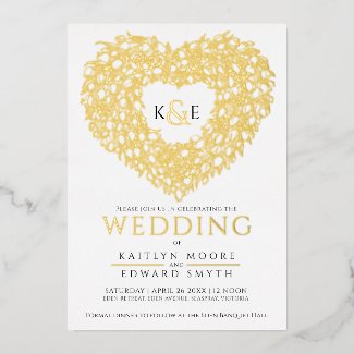 Spring tulips drawing heart wedding gold black foil invitation