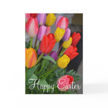 Spring tulips Easter greeting card
