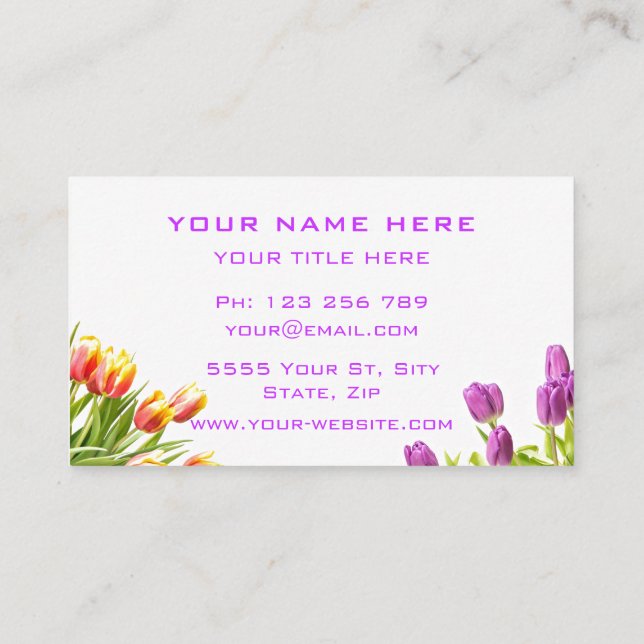 Spring Tulips Garden Floral Elegant Professional Business Card (Back)