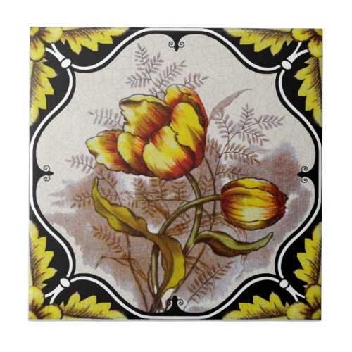 Spring Tulips Hand Colored Victorian Reproduction Ceramic Tile