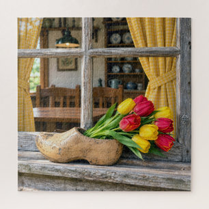 Spring Tulips in a Dutch Wooden Shoe Jigsaw Puzzle