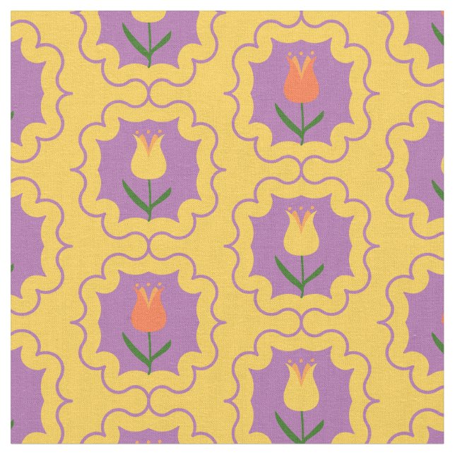 Spring Tulips in Frames - Retro Floral Pattern Fabric (Close Up)