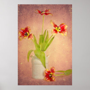 Spring Tulips in texture Poster