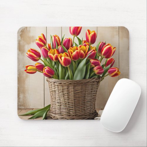 Spring Tulips in Wicker Basket Mouse Pad