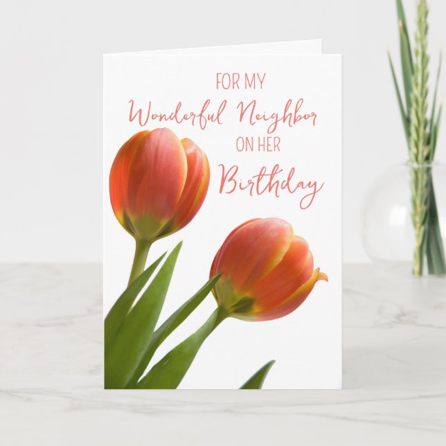 Spring Tulips Neighbor Birthday Card (Front)