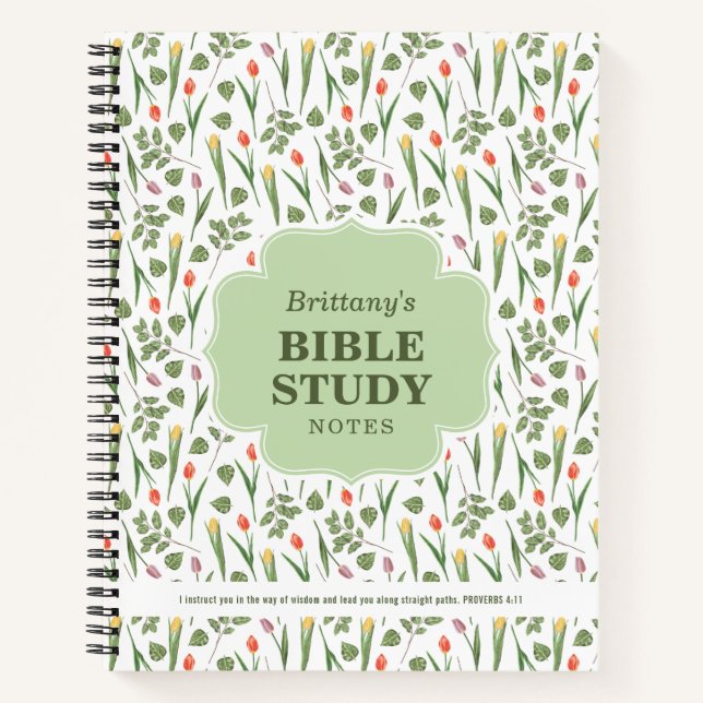 Spring Tulips Pattern Personalized Bible Study Notebook (Front)
