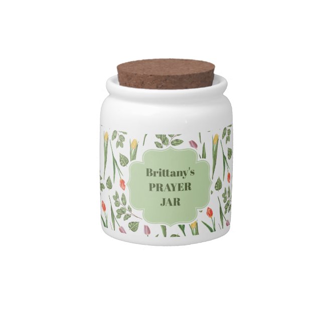 Spring Tulips Pattern Personalized Prayer Jar (Front)
