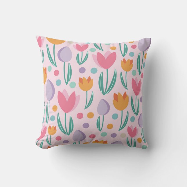 Spring Tulips Pattern Throw Pillow (Front)