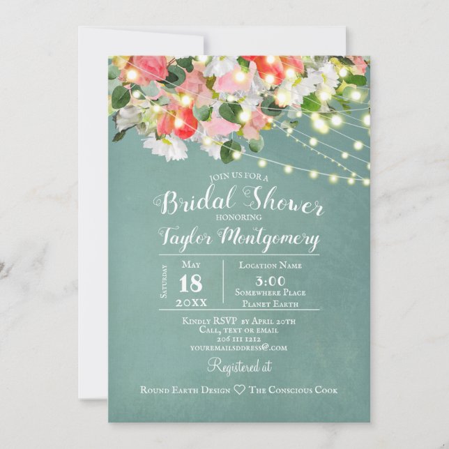 Spring Tulips & Roses | Teal  Bridal Shower Invitation (Front)