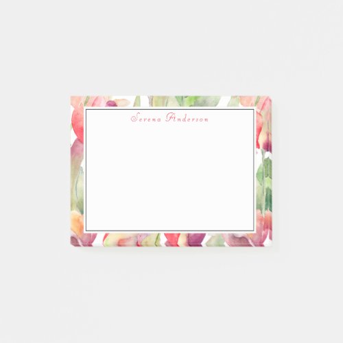 Spring Tulips Watercolor Floral with Your Name Post_it Notes