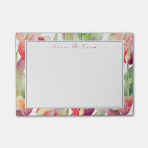 Spring Tulips Watercolor Floral with Your Name Post-it Notes