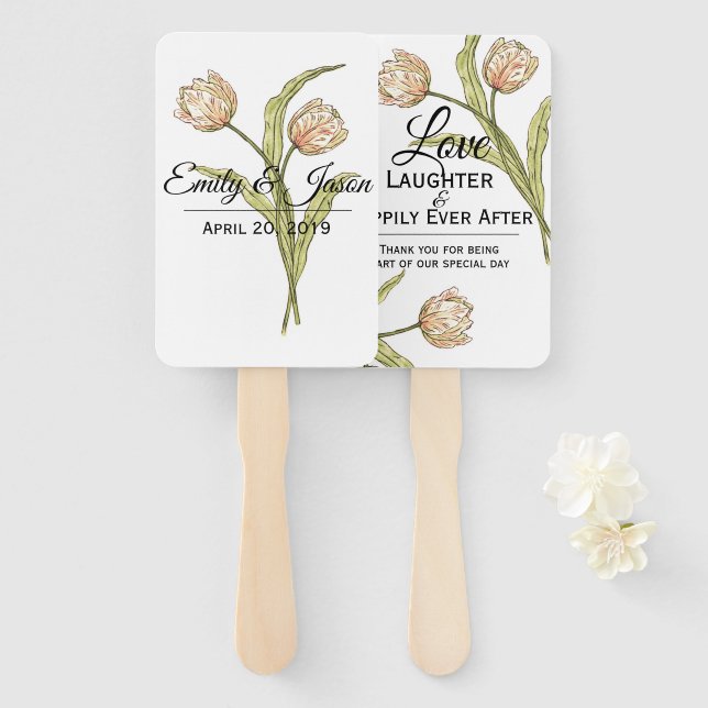Spring Tulips wedding favor fans (Front and Back)