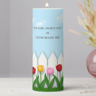 Spring Tulips White Picket Fence Custom Large Pillar Candle