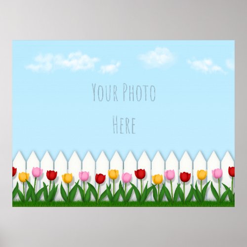 Spring Tulips White Picket Fence Custom Photo Poster