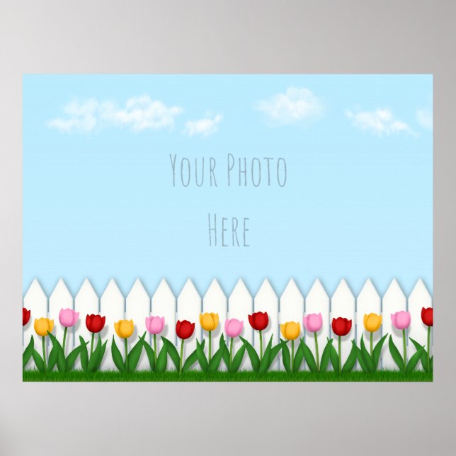 Spring Tulips White Picket Fence Custom Photo Poster (Front)