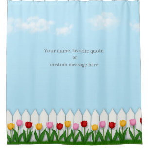 Spring Tulips White Picket Fence Customizable Shower Curtain