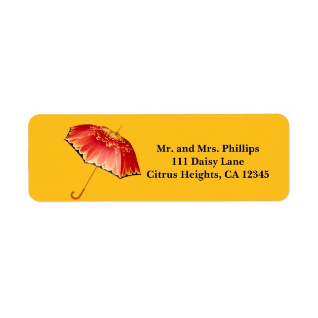 Spring Umbrella Red & Yellow Daisy Label (Front)