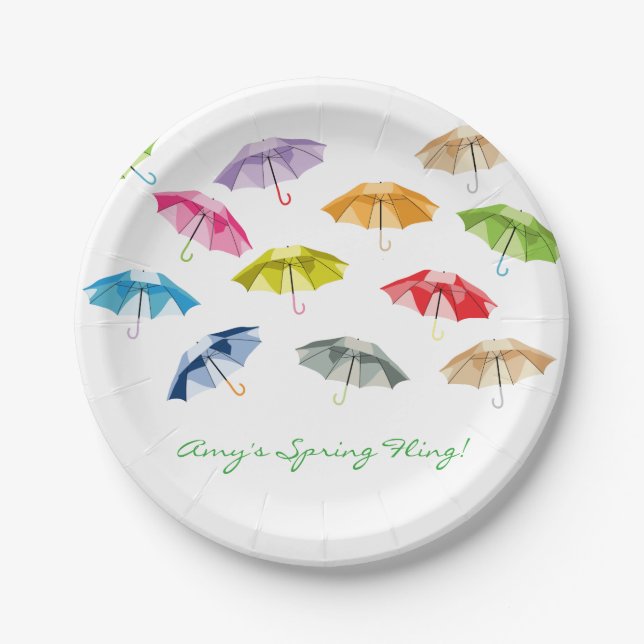 Spring Umbrellas Paper Plates (Front)