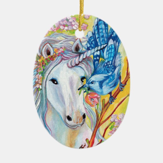 Spring Unicorn Ceramic Ornament (Front)