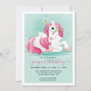 Spring Unicorn Little Bunny Party Invitation
