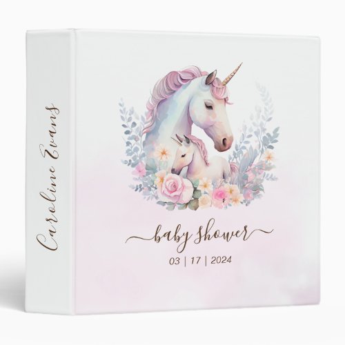 Spring Unicorn Watercolor Baby Shower Photo Album 3 Ring Binder