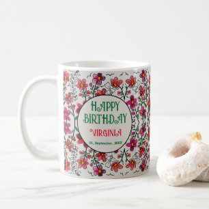 SPRING UNIQUE RED DOODLE FLOWERS BIRTHDAY  COFFEE MUG