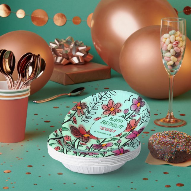 SPRING UNIQUE RED DOODLE FLOWERS BIRTHDAY  PAPER BOWLS (Multi)