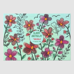 SPRING UNIQUE RED DOODLE FLOWERS BIRTHDAY TISSUE PAPER