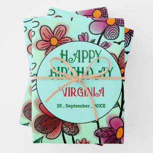 SPRING UNIQUE RED DOODLE FLOWERS BIRTHDAY WRAPPING PAPER SHEETS