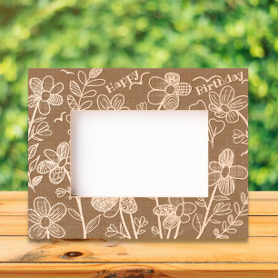 Spring Unique Whimsical Doodle Flowers Birthday Engraved Frames