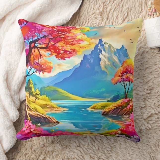 Spring Valley: Mountain View Throw Pillow (Blanket)