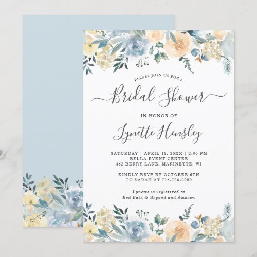 Spring Vanilla Blue Floral Bridal Shower Invitation